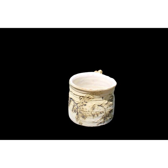 Handmade Ceramic Mug With Unique Handle & Leaf Design - Picture 2 of 8